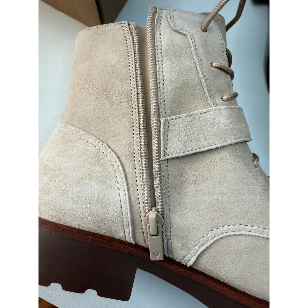 Vionic Catina Suede Lucid Beige Combat Boots Side Zip Women Size 9‎ NWB